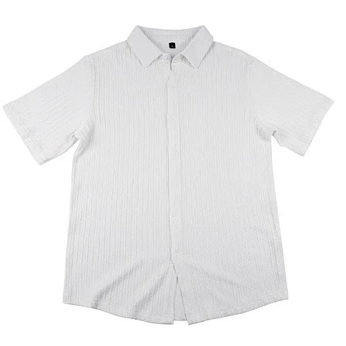 European and American Men's Casual Jacquard Shirt Men's Summer Solid Color Lapel Breathable Men's Short-Sleeved Shirt Top