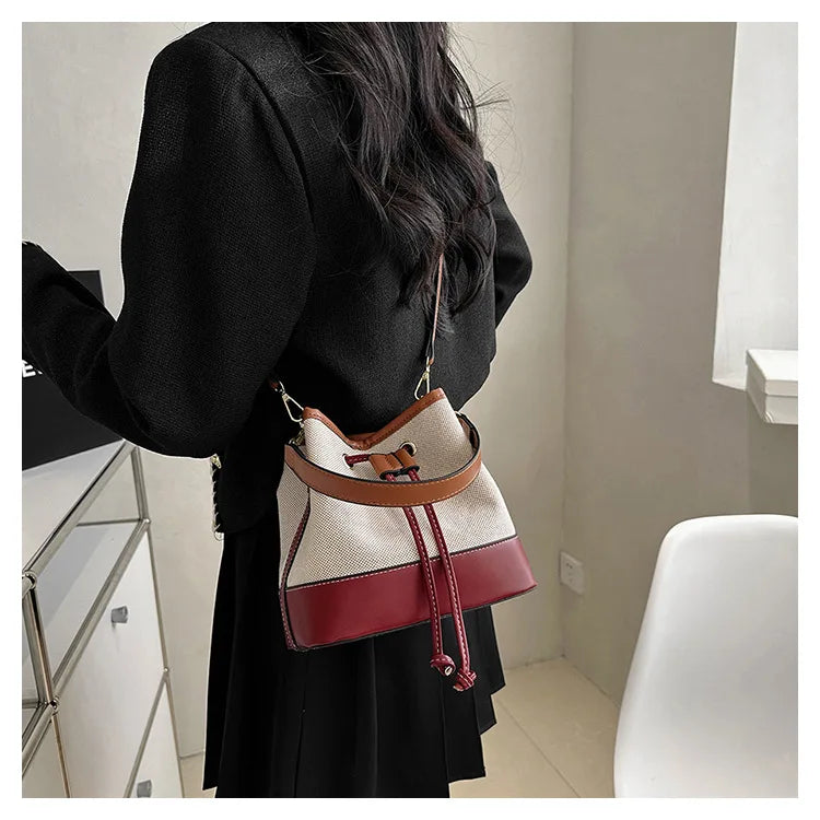 Canvas Bucket Bag Luxury Designer Handbags Women PU Shoulder Bag Fashion Crossbody Daily Commuting Tote Bag