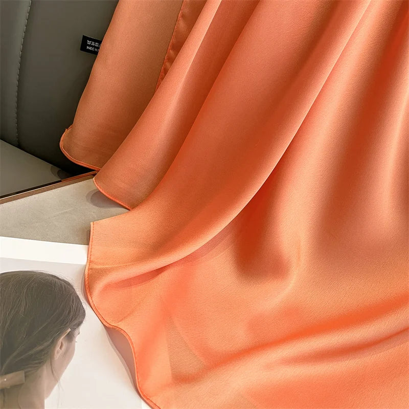 2024 Luxury Brand Silk Scarf for Women Large Shawl Wrap Headband Solid Design Hijab Beach Stoles Female Foulard Echarpe Bandana