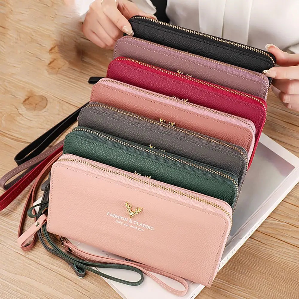 Fashion Zipper Long Wallet Large Capacity Leather Card Bag Long Purse Women