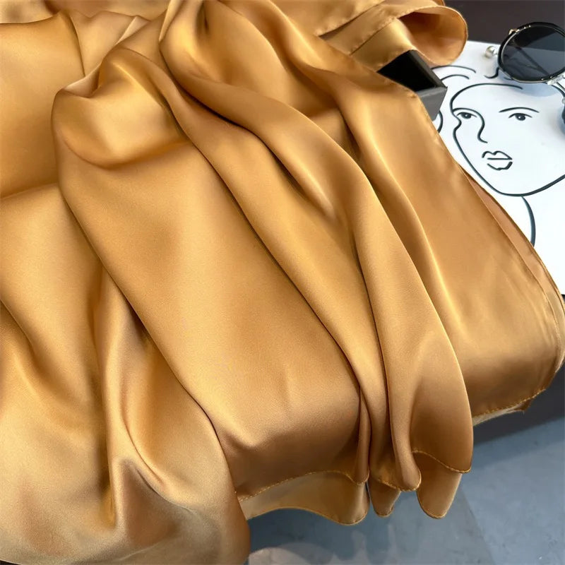 Plain Solid Basic Design 100% Silk Feeling Scarf for Women 180x90cm Shawl Wrap Luxury Female Hijab Headband Foulard Beach Stoles
