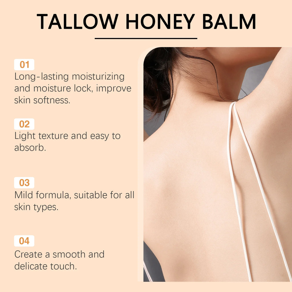 Hotfashionitems Tallow Honey Cream moisturizing skin cream for women, showing the creamy texture and honey ingredients.