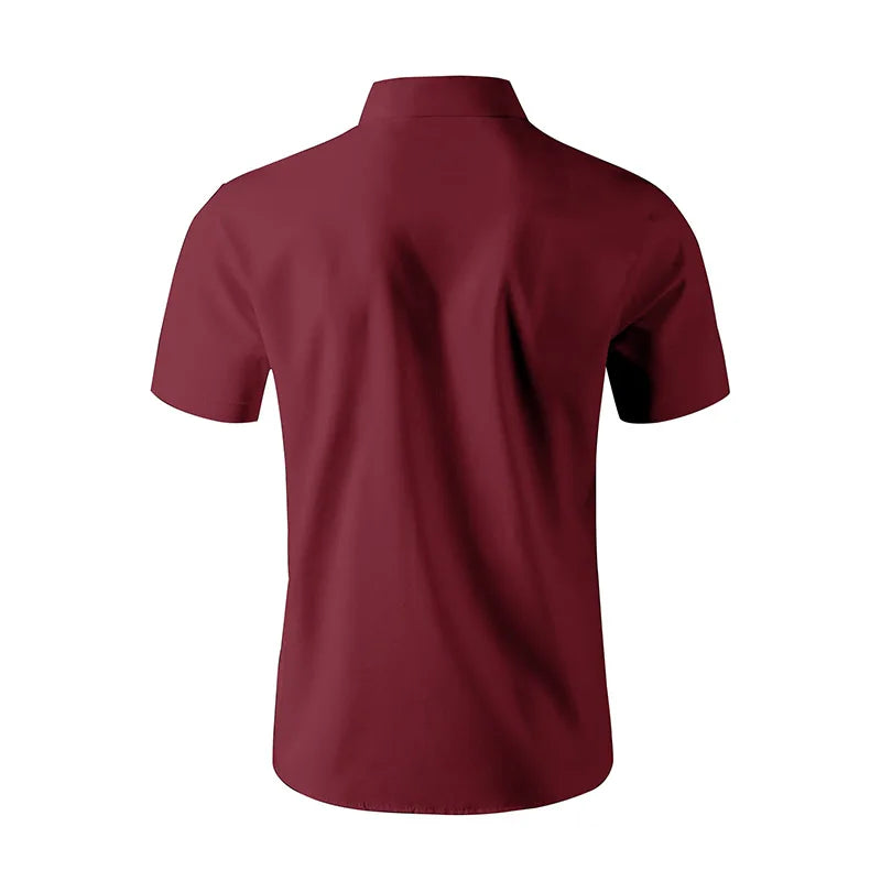 2025 New Men's Business Casual Solid Color Short Sleeved Shirt for Summer Fashion No Ironing Comfortable and Versatile Top