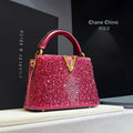 High Luxury Genuine Leather Diamonds Tote Women's Handbags 2025 Small Evening Bag V Letter Rhinestone Shoulder Crossbody Bags