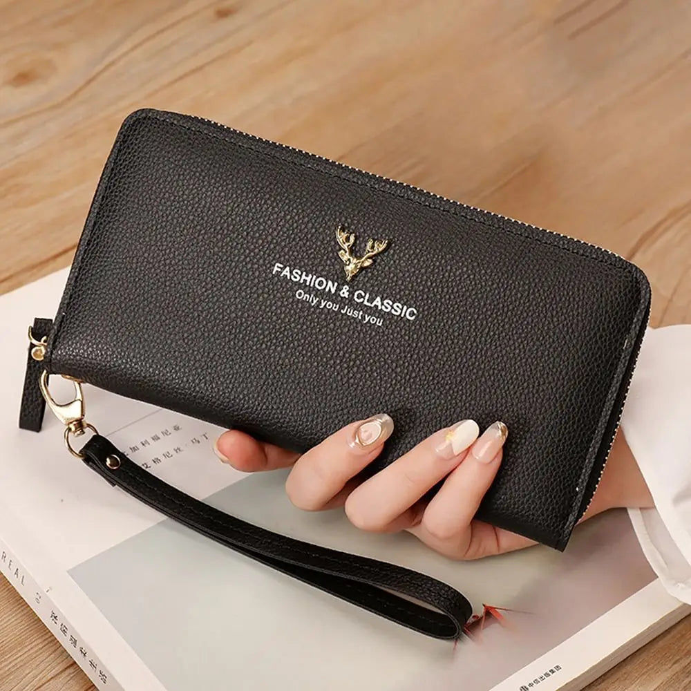 Fashion Zipper Long Wallet Large Capacity Leather Card Bag Long Purse Women