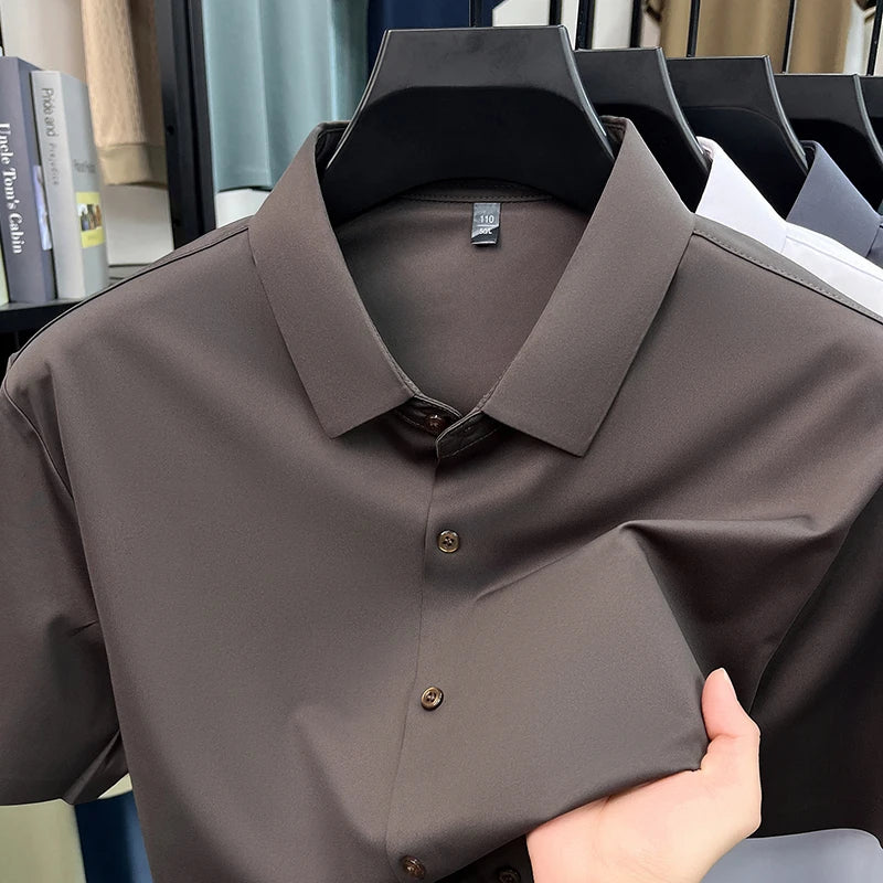 Mens Summer Business Short Sleeved Shirt Seamless Construction High Stretch Easy Care for AllDay Comfort
