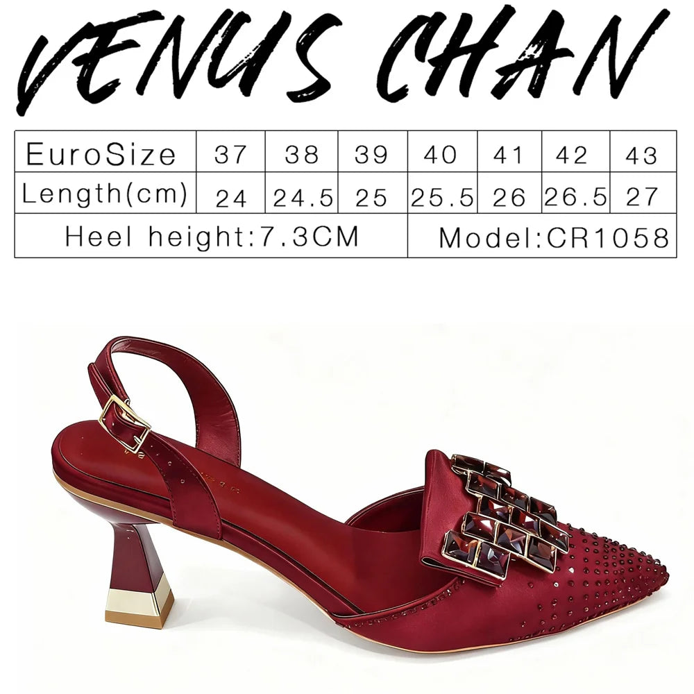 Venus Chan 2026 INS Italy Elegant Rhinestone Pointed Toe High Heels & Matching Bag Set - Perfect for Women's Parties & Weddings