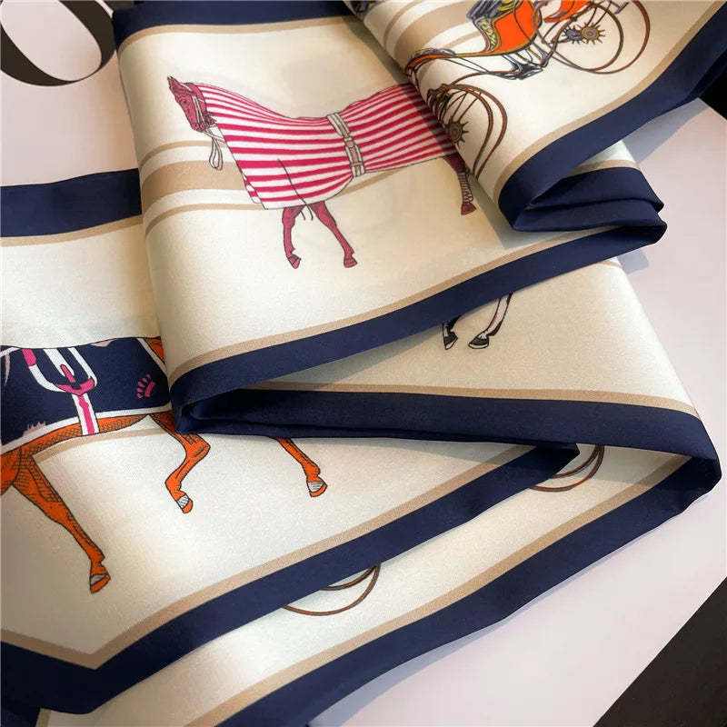 Horse carriage houndstooth decorated summer lightweight scarf fashionable long neckerchief women versatile slim bias-cut ribbon