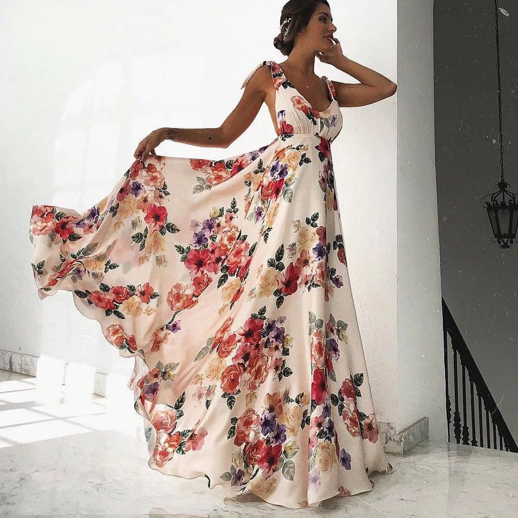 Boho Style Long Dress Beach Holiday Dress Halter Maxi Print Slip Dress Summer Women's Dress