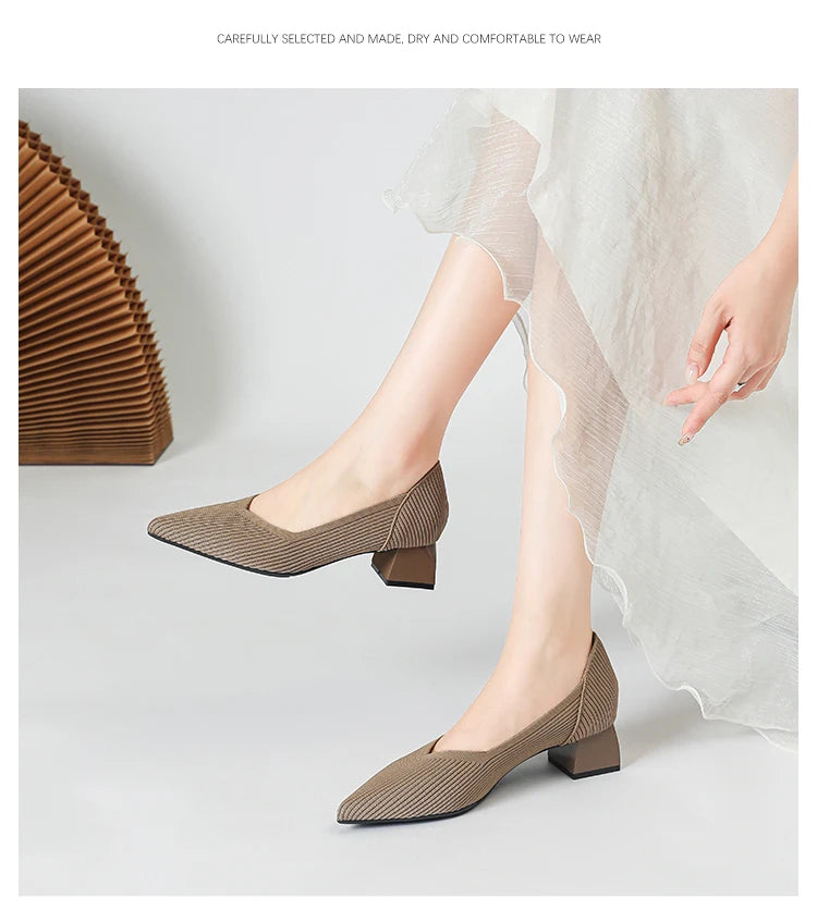 2026 New Women's High Heels Large 42/43 Fashion Pointed Anti slip Rubber Bottom Knitted Breathable Shoes