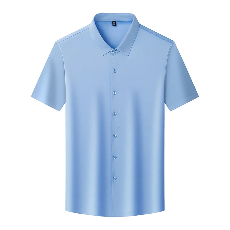 Mens Summer Business Short Sleeved Shirt Seamless Construction High Stretch Easy Care for AllDay Comfort