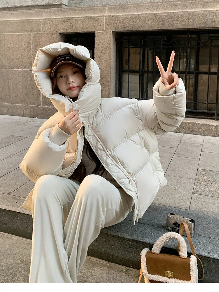 New Winter Puffer Jacket Women Fashion Hooded Down Cotton Overcoat Female Loose Casual Warm Parkas Outerwear
