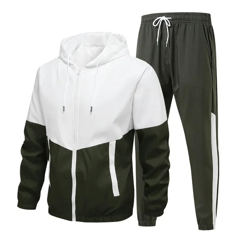 2026 New Men's Casual Sets Men Tracksuit Oversized Trend Patchwork Design Hooded Jacket+pants Two-pieces Men Running Sports Suit