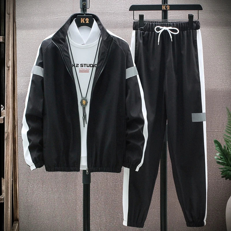 New Spring Men Casual Sets Mens Hooded Tracksuit Sportswear Jackets+Pants 2 Piece Sets Hip Hop Running Sports Suit 5XL