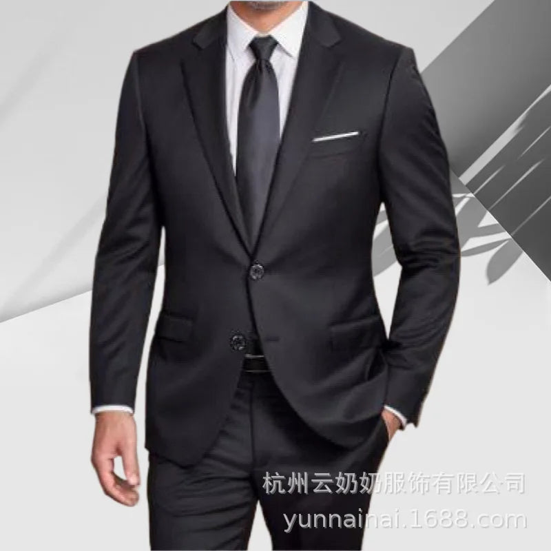 Men's Slim Fit Two-Piece Suit Set Casual Business Formal Wedding Groomsmen High-End Sensation Polyester Fashion Urban