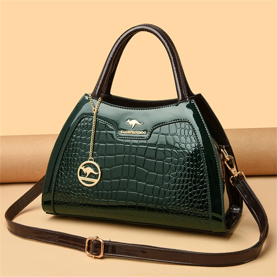 Luxury Patent Leather Handbags for Women Designer Crocodile Pattern Women's Shoulder Crossbody Bag Hobos Ladies Messenger Stone
