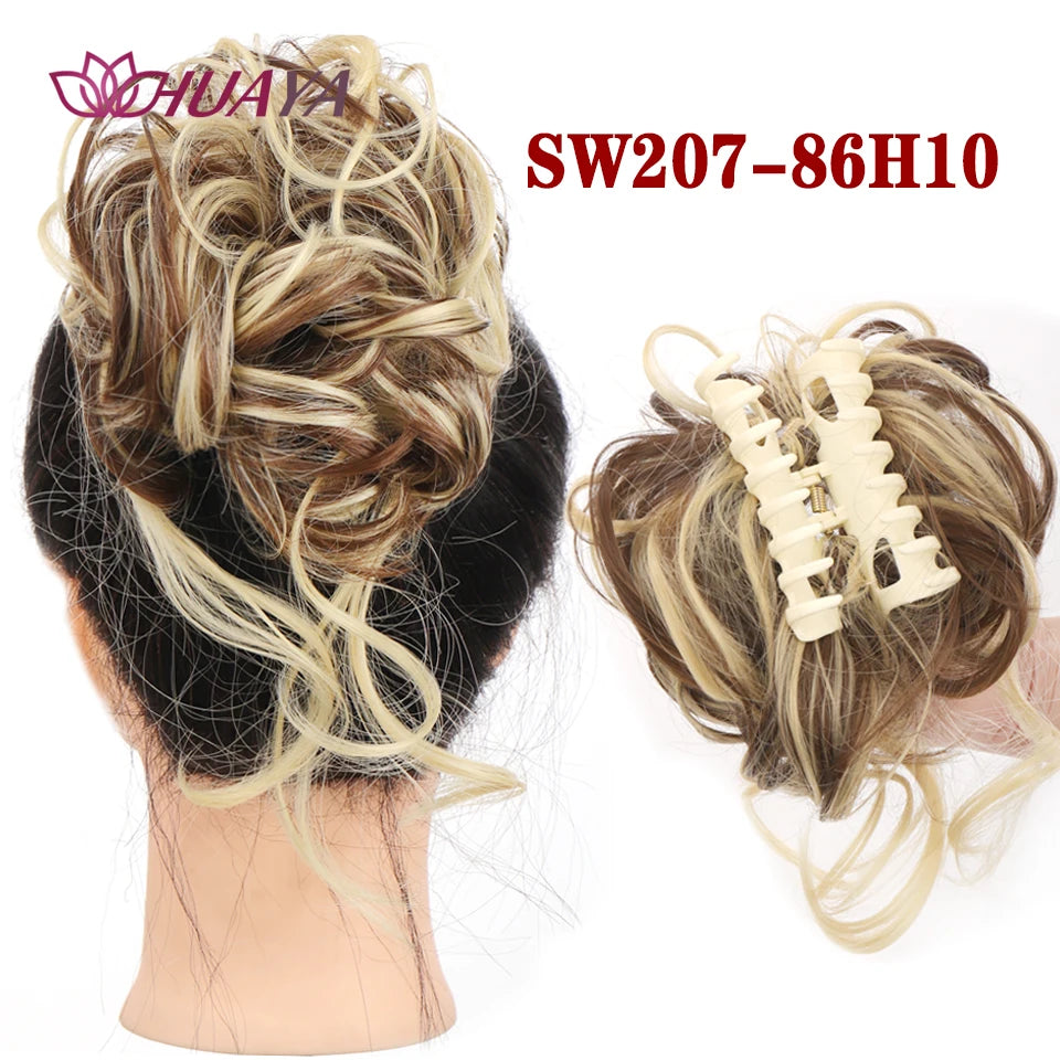 HUAYA Synthetic Messy Curly Claw Hair Bun Chignon Hair Extensions Scrunchy Fake False Hair With Tail for Women Hairpieces