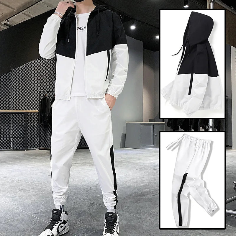 M-6XL New Men's Sportswear Set from Japan South Korea Autumn Casual Wear Men's Hooded Jacket Leg Tied Pants Trendy Casual Suit