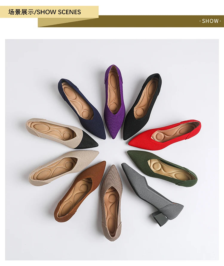 2026 New Women's High Heels Large 42/43 Fashion Pointed Anti slip Rubber Bottom Knitted Breathable Shoes