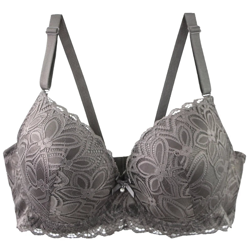 New Sexy Floral Lace Kint Underwire Push Up Bras Padded Bow Thin Mold CDE Cup Underwear For Women Plus Size Breathable Lingerie