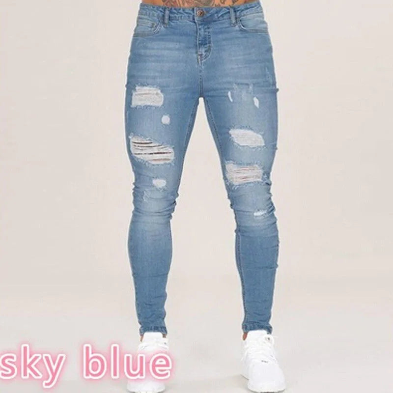 2025 New mbroidery Skinny Ripped Jeans Men Cotton Stretchy Hole Slim Fit Hip Hop Denim Pants Casual Jeans for Men Jogging Trouse