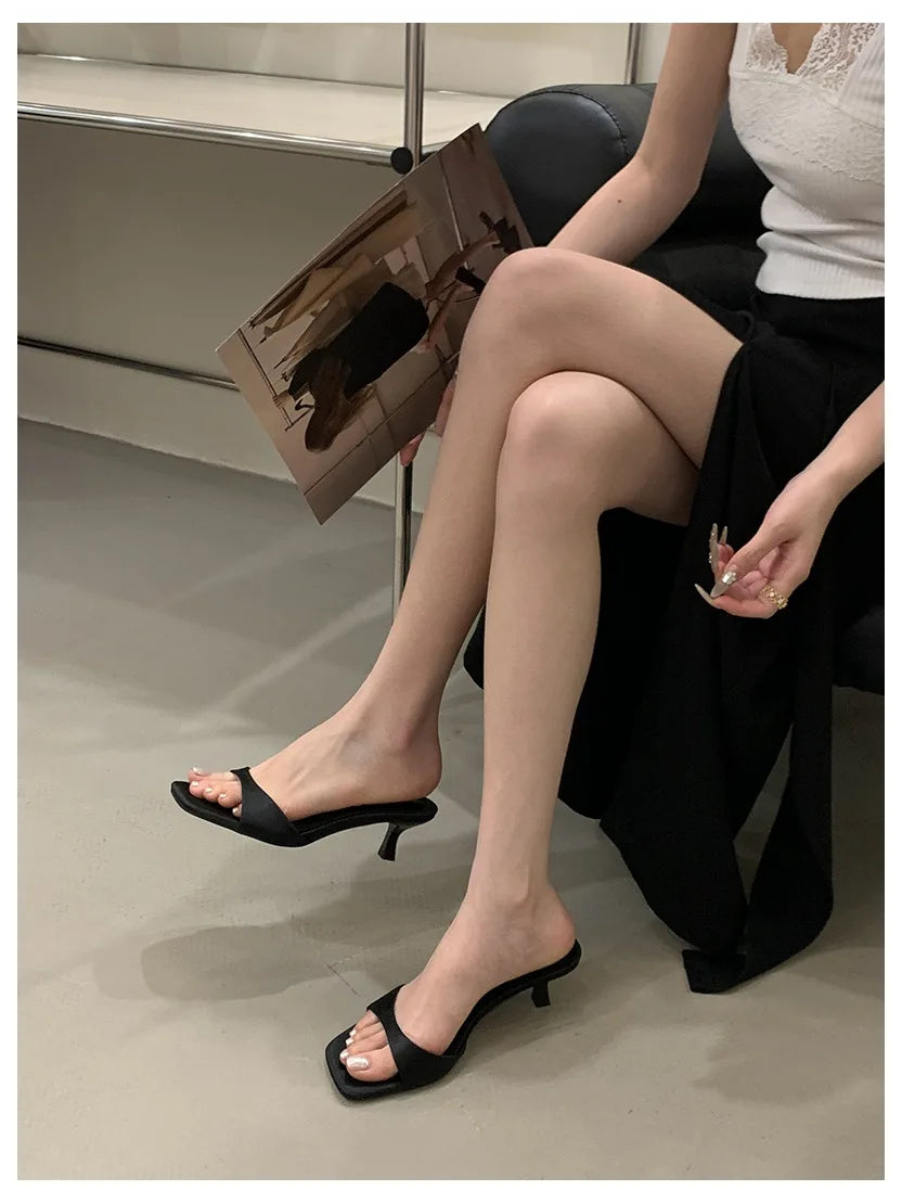 2026 Fashion Sexy Thin High Heels Slides Women Open Toe Pumps Slip Sandal Female Slippers Mule Patent Leather Outdoor Flip Flops