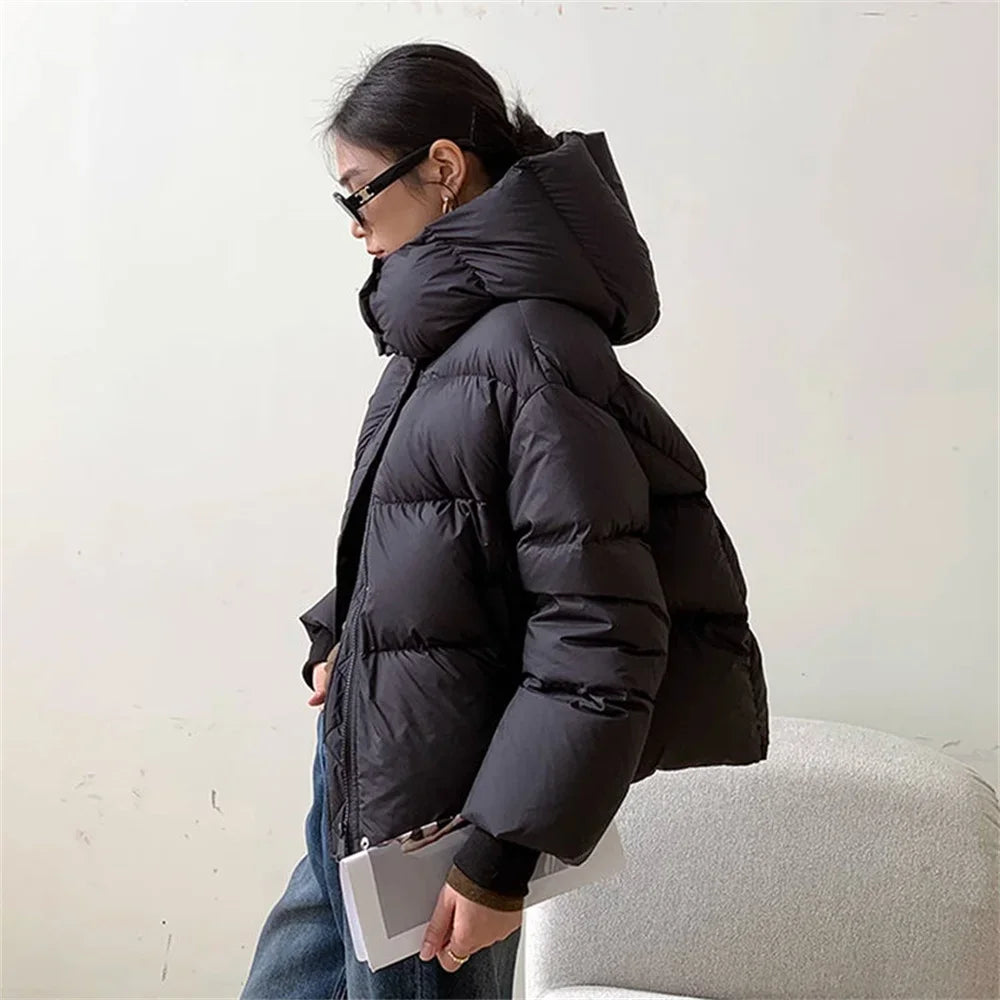2024 Autumn Winter Fashion Hooded Thickened Down Cotton Jacket for Women High-end Women's Jacket Loose Warm Female's Coats Women