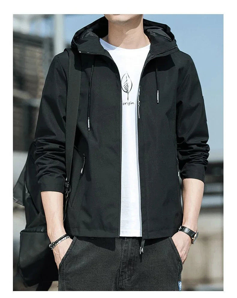 NewMen Long Sleeve Hip Hop Streetwear Coats Spring Men's Bomber Jackets Fashion Korean with Hood Golf Windbreaker Aviator Jacket