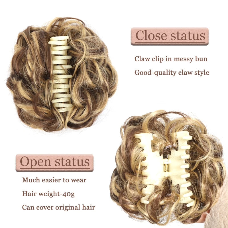 Synthetic Messy Bun Claw Clip Hair Hairpieces 6 Inch Curly Wavy Chignon Hair Extensions Messy Updo Hair Accessories For Women
