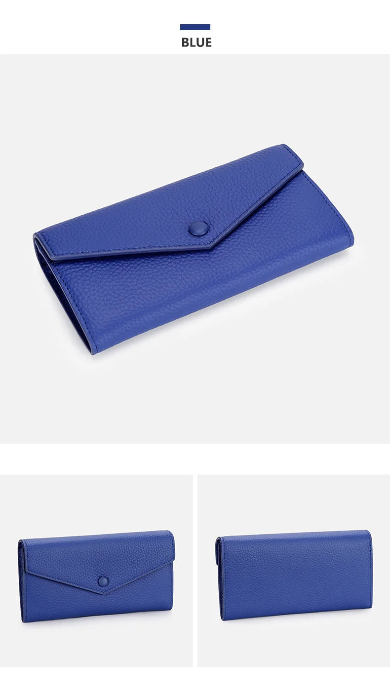 Ladies Genuine Leather Long Wallet Women's Large Capacity Clutch Wallet Envelope Multifunctional Mobile Phone Wallet Purse
