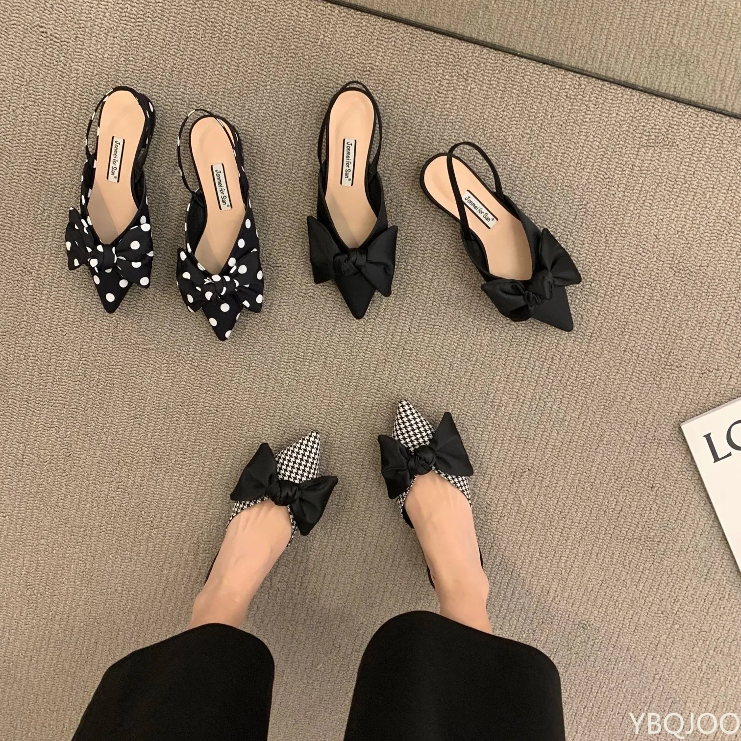 Bow Sandals Women 2026 Summer Pointed Low Heel Sandals Women Fashion Baotou Thin Strap Sandals High Heels Sandalias De Mujer