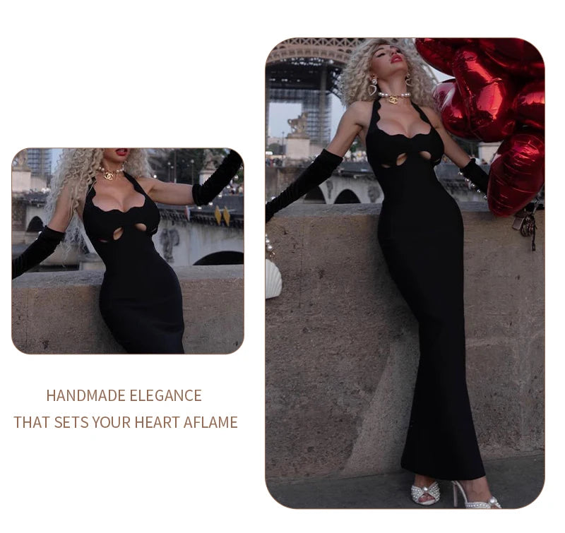 VC Black Halter Elegant Dress For Women 2025 New Summer Evening Party Celebrity Bodycon Long Dress Red Brown Prom Vestido