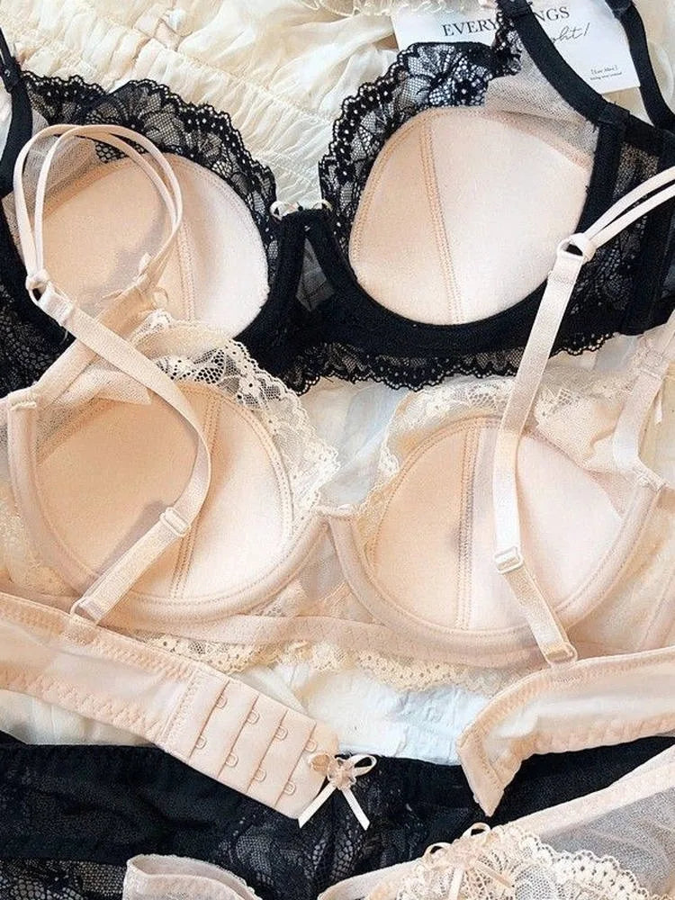 YUQI Sensual Lace Bra Women's Summer | French Pure Lingerie Thin Bra, Breathable Comfort Light Support | Sexy Underwear Top Set