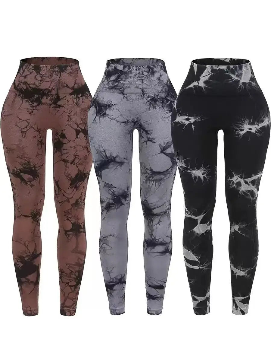 Women's High Waist Seamless Yoga Pants, Tie Dye Print Peach Shaped Butt Lifting Leggings for Running Fitness Workout
