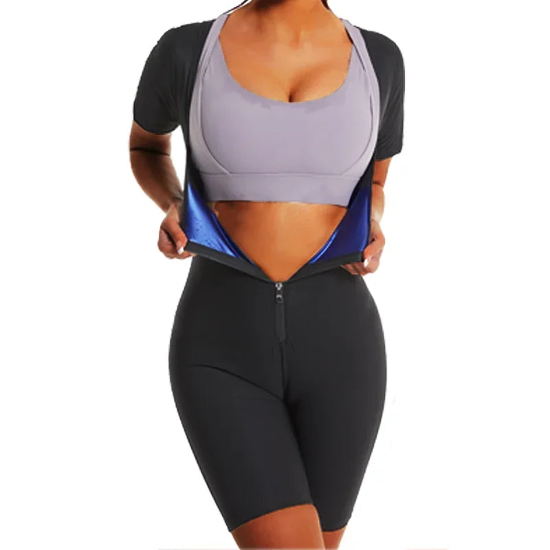Women Compression Bodysuits Shapewear Sauna Suits Sweat Body Shaper Gym Fat Burning Waist Trimmer Belly Weight Loss Sportswear