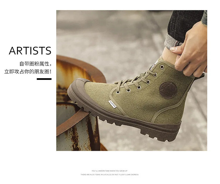 Canvas Shoes Men Boots Leisure High Top Ankle Boots Male Flat Footwear Military Boots Couple Shoes Casual Spring Autumn Boots