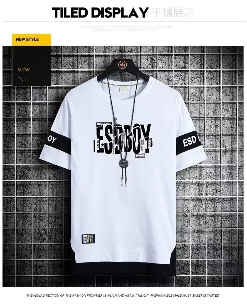 Summer T-shirt for men Round Neck Short sleeved T-shirt Top Clothes for Fashion Brand Slim Fit  men's  trend color blocking top