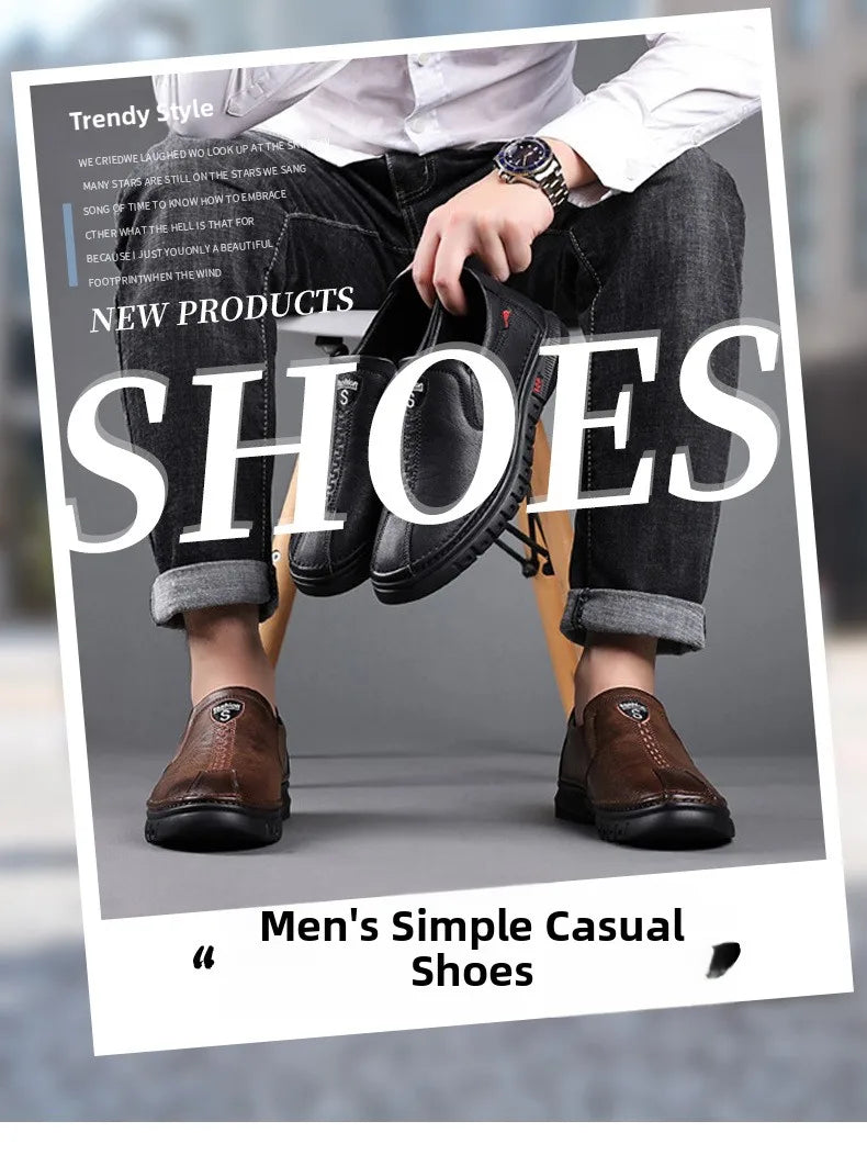 Men's Casual Breathable Leather Surface Shoes Soft Bottom Fashion Business Shoes for Middle-Aged And Elderly Fathers