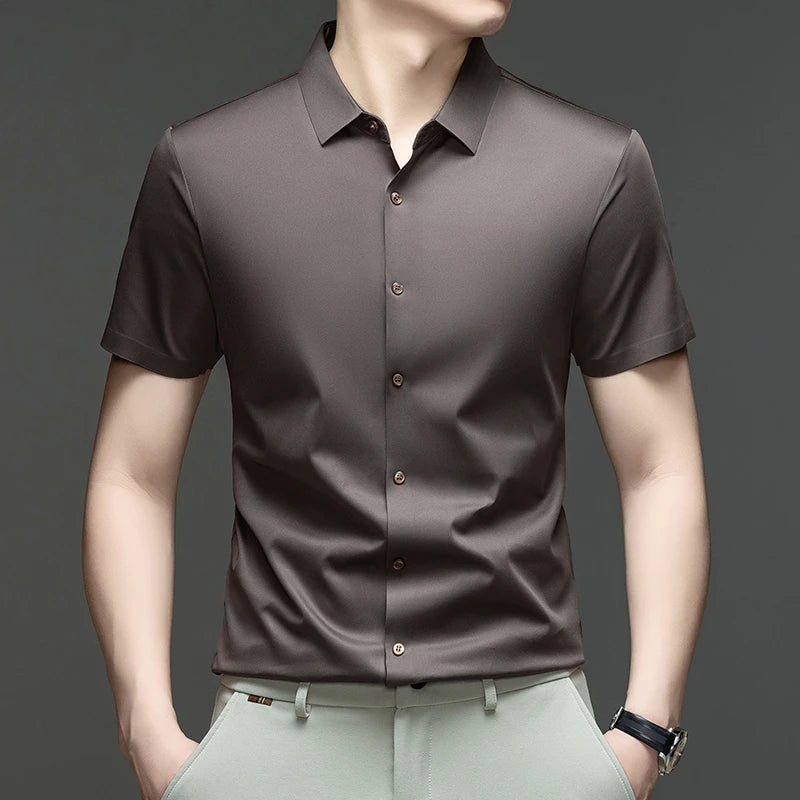 Mens Summer Business Short Sleeved Shirt Seamless Construction High Stretch Easy Care for AllDay Comfort