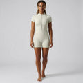 Rooftrellen Woman Yoga Bodysuits Running Sports Push Up Half Zipper One-Piece Jumpsuits Summer Peach Buttocks Push Up Yoga Set