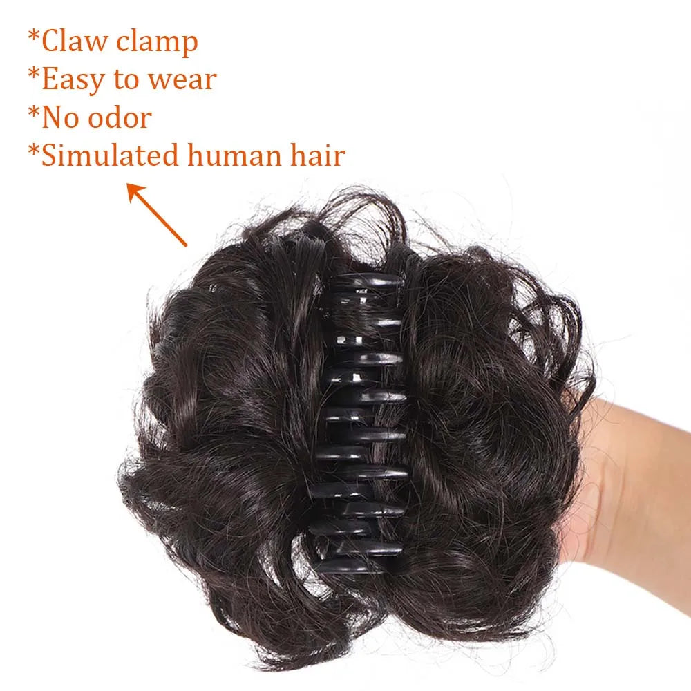 Synthetic Chignon Messy Bun Claw Clip in Hair Piece Wavy Curly Hair Bun Ponytail Extensions Scrunchie Hairpieces for Women
