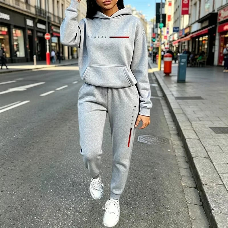 Autumn Winter Women's Clothing 2 Pcs Suits Casual Hooded Sweatshirts Outfits Sports Jogging Sportswear Fashion Woman Pants Sets