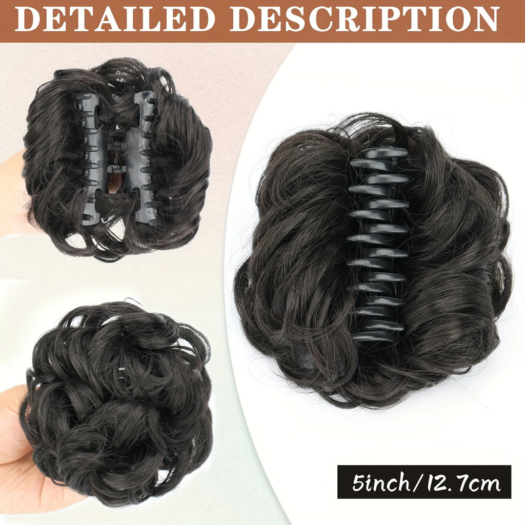 Synthetic Chignon Messy Bun Claw Clip in Hair Piece Wavy Curly Hair Bun Ponytail Extensions Scrunchie Hairpieces for Women