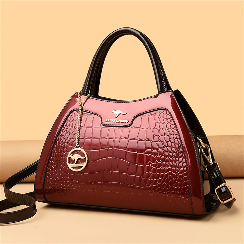 Luxury Patent Leather Handbags for Women Designer Crocodile Pattern Women's Shoulder Crossbody Bag Hobos Ladies Messenger Stone