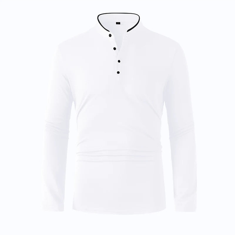 2025 New Men's Casual and Fashionable Solid Color Long Sleeved Stand Up Collar T-shirt Summer Versatile and Comfortable Top