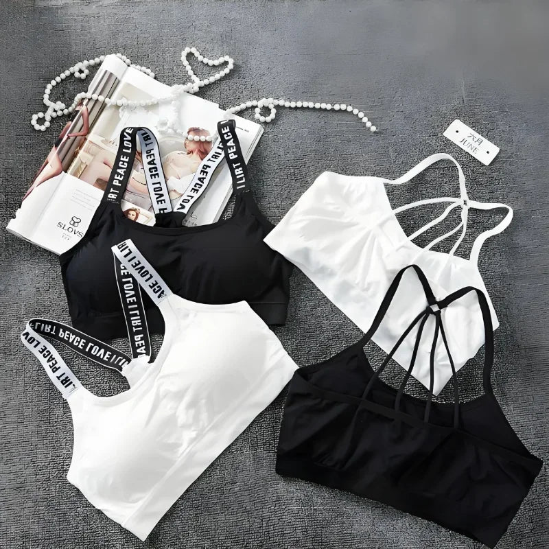 Sports Undertop Women Yoga Fitness Seamless Crop Top Wide Letter Straps Comfortable Workout Activewear Back Without Underwire I