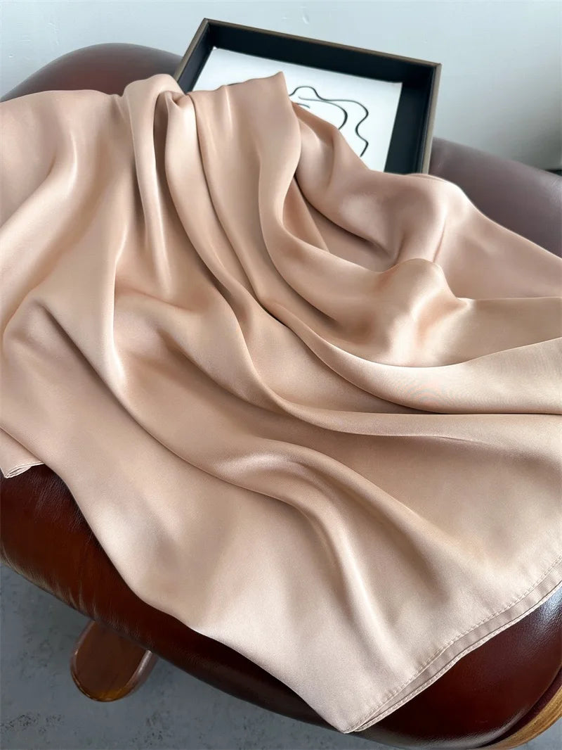 Plain Solid Basic Design 100% Silk Feeling Scarf for Women 180x90cm Shawl Wrap Luxury Female Hijab Headband Foulard Beach Stoles
