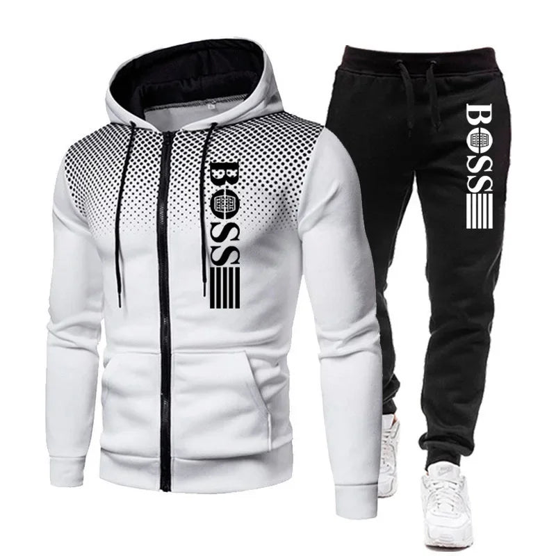 Two-piece Set of Warm Sportswear for Autumn and Winter, 2026New Style Fashionable Men's Zipper Hoodie + Casual Pants Set