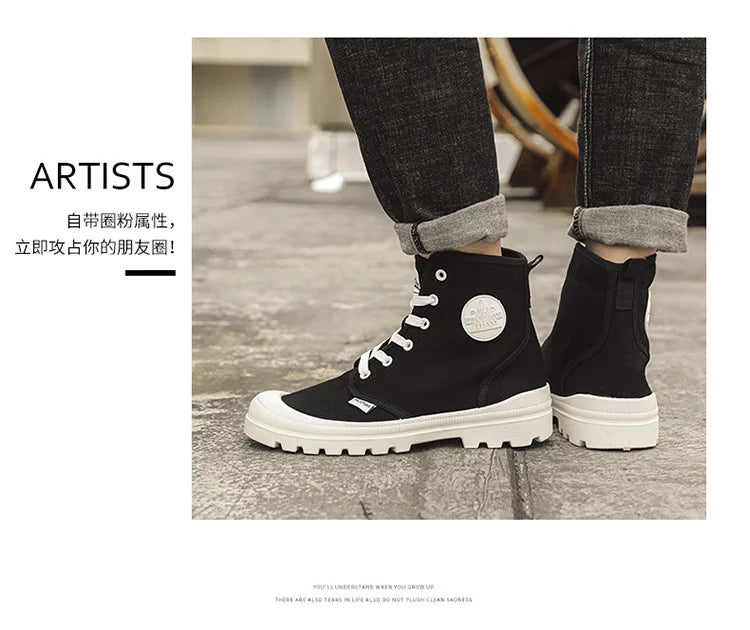 Canvas Shoes Men Boots Leisure High Top Ankle Boots Male Flat Footwear Military Boots Couple Shoes Casual Spring Autumn Boots