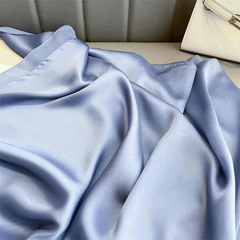 2024 Luxury Brand Silk Scarf for Women Large Shawl Wrap Headband Solid Design Hijab Beach Stoles Female Foulard Echarpe Bandana